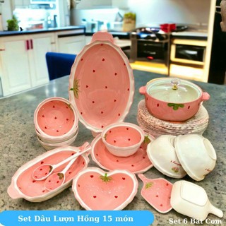 🍓Set bát đĩa dâu hồng tách lẻ🍓