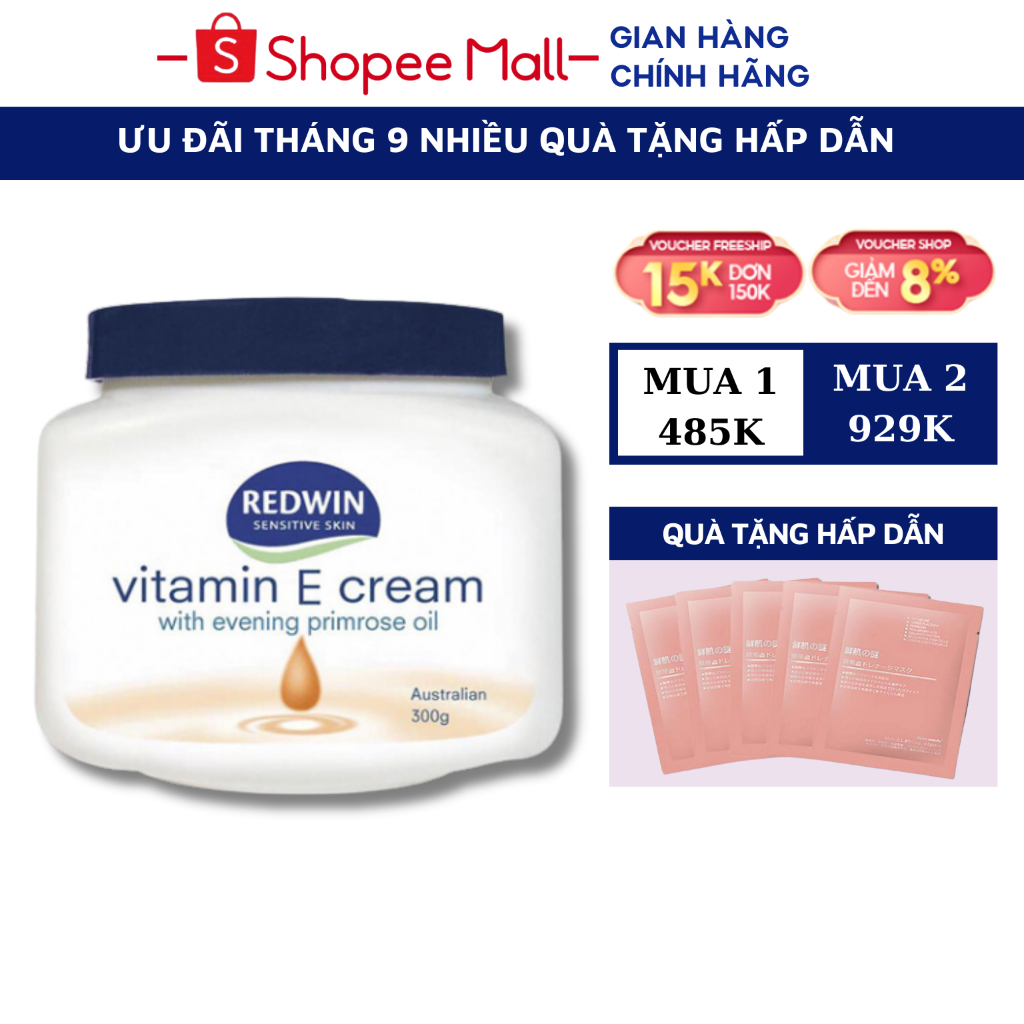 Kem dưỡng da mềm mịn Redwin Vitamin E Cream 300g Úc, dưỡng ẩm, ngăn ngừa nếp nhăn hiệu quả