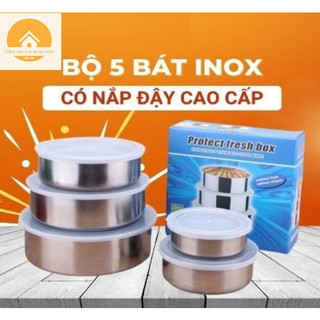Bộ 5 thố inox có nắp đậy - bát inox - bát inox có nắp - thố inox - an toàn