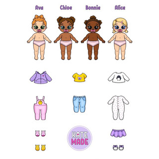 Búp bê giấy set 4 em bé Baby đáng yêu