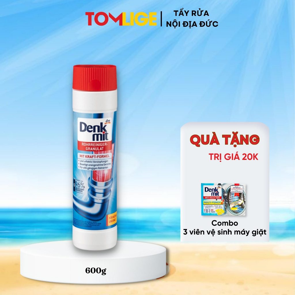 Bột Thông Cống Denkmit Tomlige 600g, Thông Tắc Cống, Chậu Rửa, Bồn Rửa, Khử Mùi Hiệu Quả
