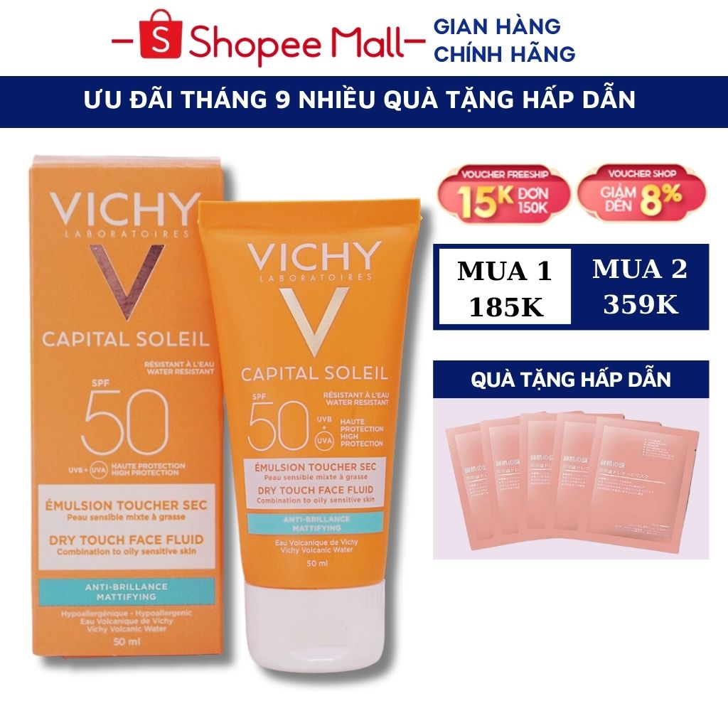 Kem chống nắng Vichy Capital Soleil SPF50 Cream/ Emulsion Toucher Sec Anti 50ml