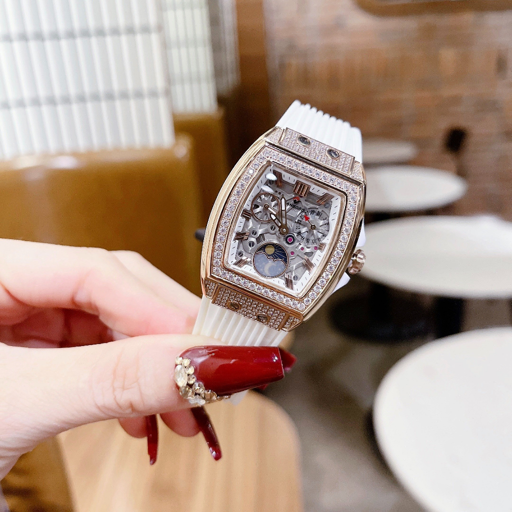 Đồng hồ đeo tay cao cấp nữ chống nước kim dây silicon Hanboro size 36mm fullbox