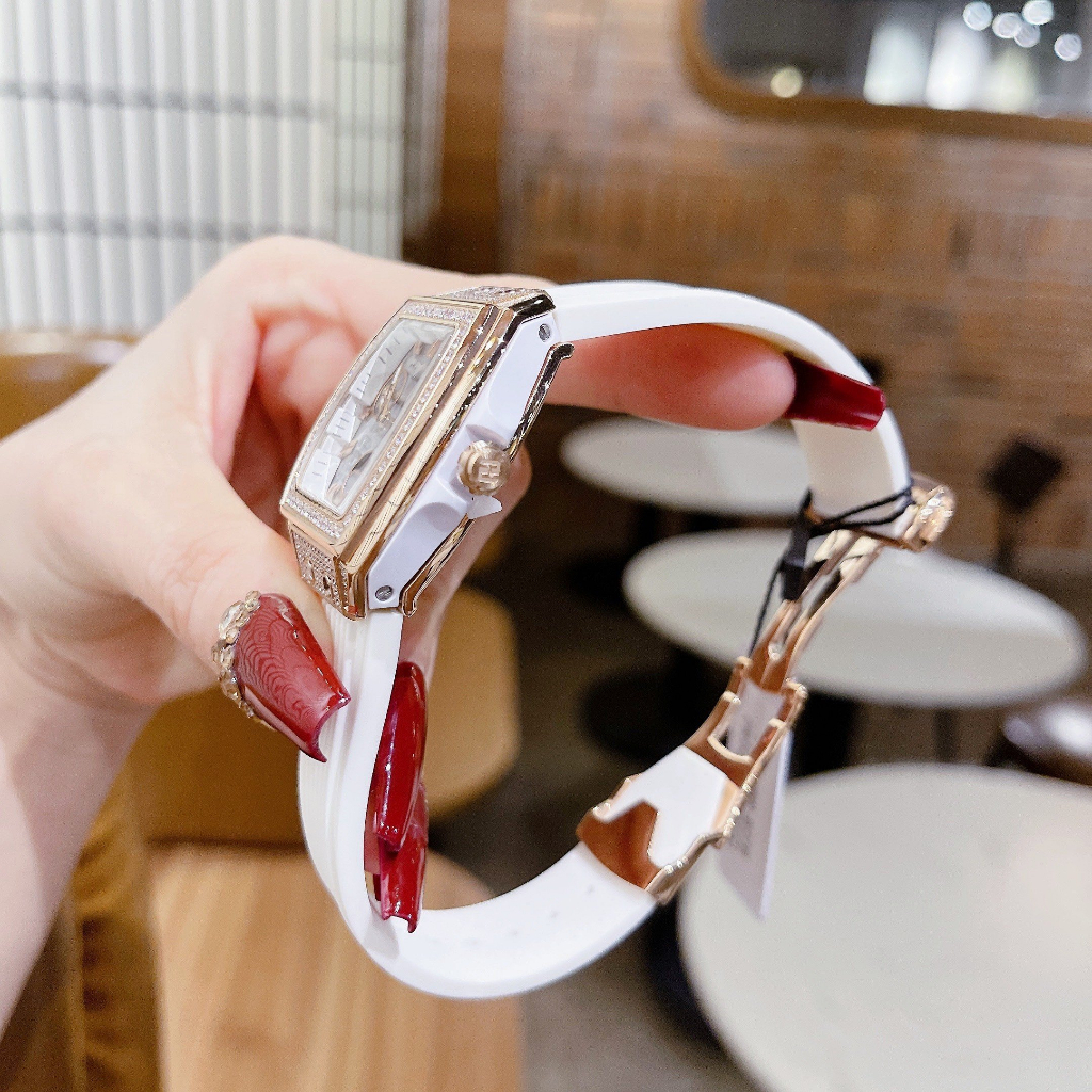 Đồng hồ đeo tay cao cấp nữ chống nước kim dây silicon Hanboro size 36mm fullbox