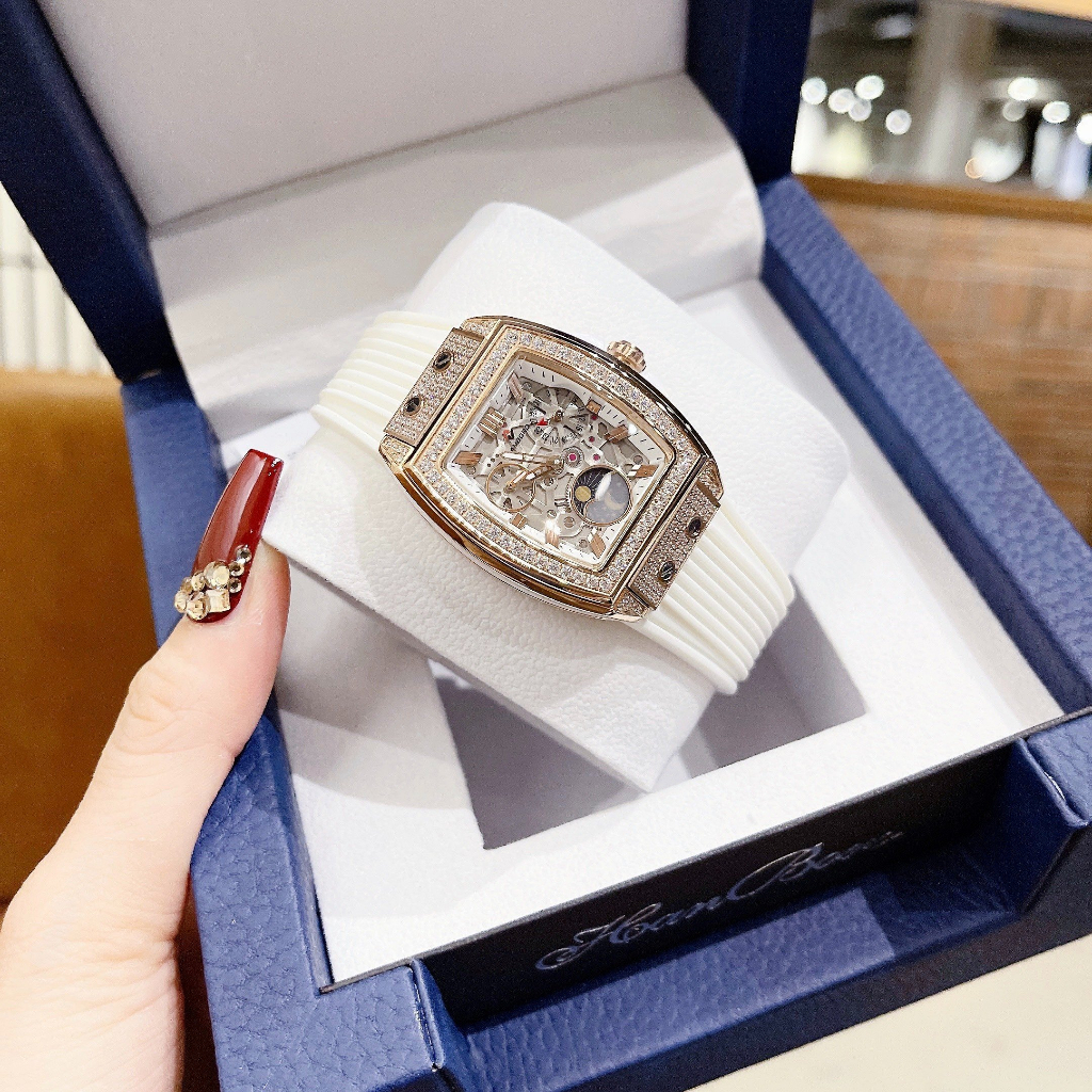 Đồng hồ đeo tay cao cấp nữ chống nước kim dây silicon Hanboro size 36mm fullbox