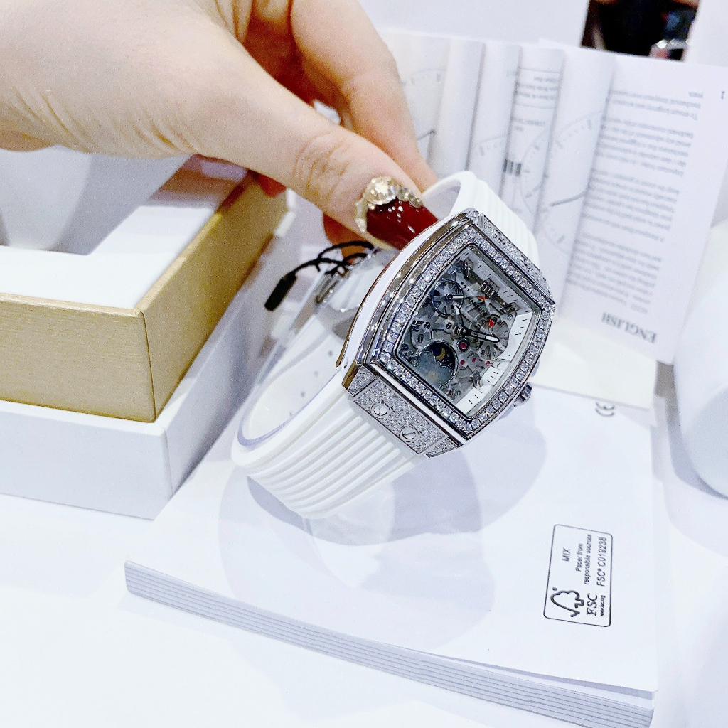 Đồng hồ đeo tay cao cấp nữ chống nước kim dây silicon Hanboro size 36mm fullbox