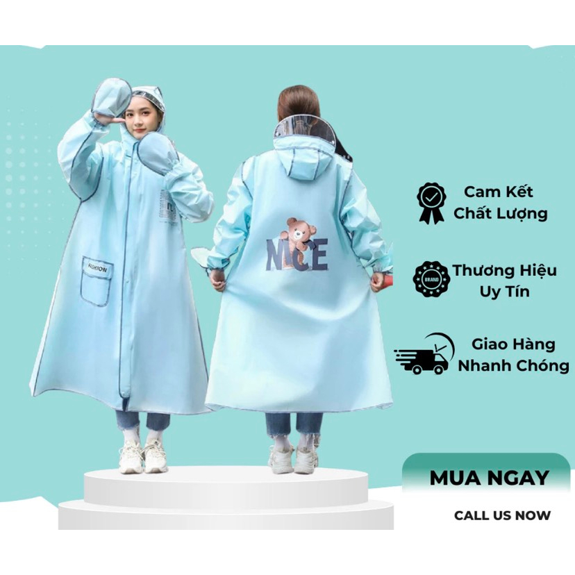 Áo mưa thời trang gấu Nice có cúc có khóa thiết kế mới nhất 2023