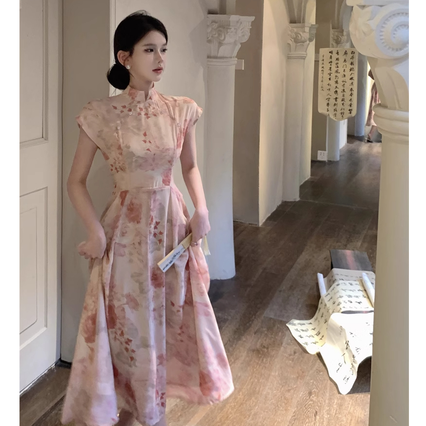 Đầm sườn xám xoè cách tân tiểu thư hiện đại