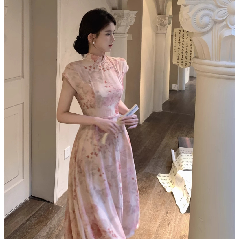Đầm sườn xám xoè cách tân tiểu thư hiện đại