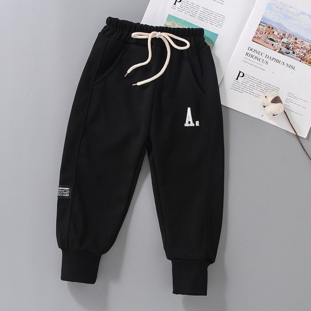 Quần Nỉ Bông Thêu Chữ Cho Bé Trai, Quần Dài Thu Đông Cho Bé Chất Nỉ Bông Cao Cấp Từ 7-28kg - LEON KIDS