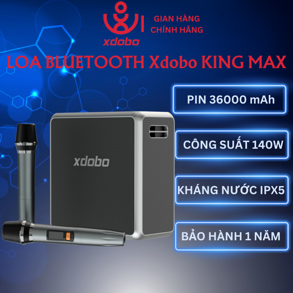 Loa Bluetooth Xdobo King Max TẶNG 2 MIC| Loa Công suất 140W, Pin 36000mAh, Kháng Nước- Chính hãng, Bảo Hành 12T- OBIBI