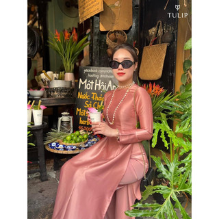 Áo dài lụa Tô Châu hồng đỗ cao cấp nhà MinhAnhFashion