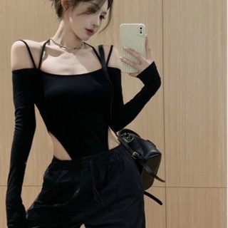 Body suit tay dàu trễ vai dây phối cá tính A158