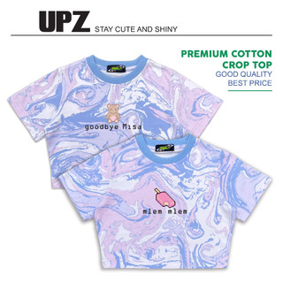 Upz áo thun cotton croptop loang màu in hình pixel