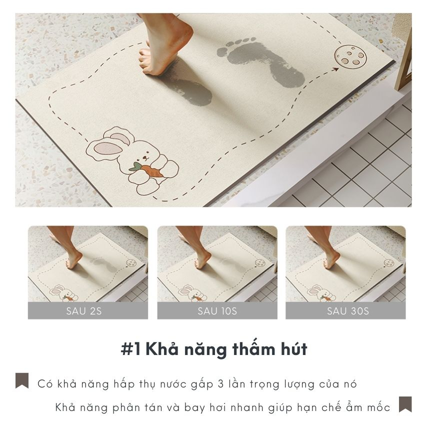 Thảm đá siêu thấm nước phong cách sang trọng, thảm silicon thấm nước chống trơn để cửa phòng tắm