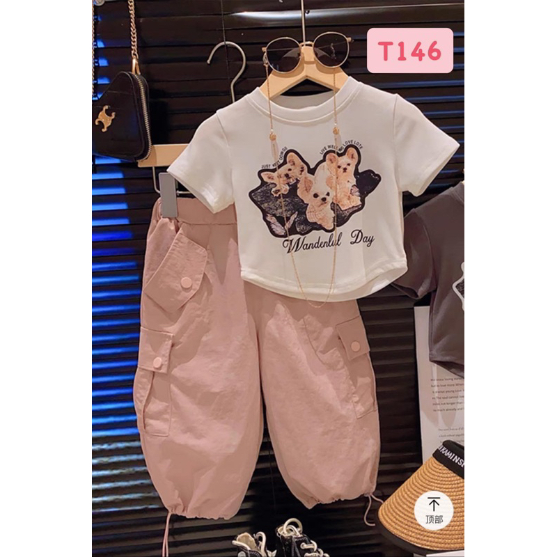 T146 Set cho bé gái - Bộ croptop năng động hình cún đáng yêu cho bé gái