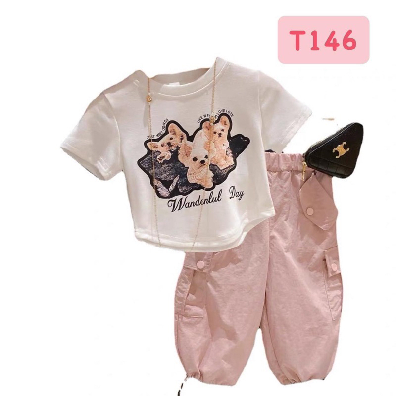 T146 Set cho bé gái - Bộ croptop năng động hình cún đáng yêu cho bé gái