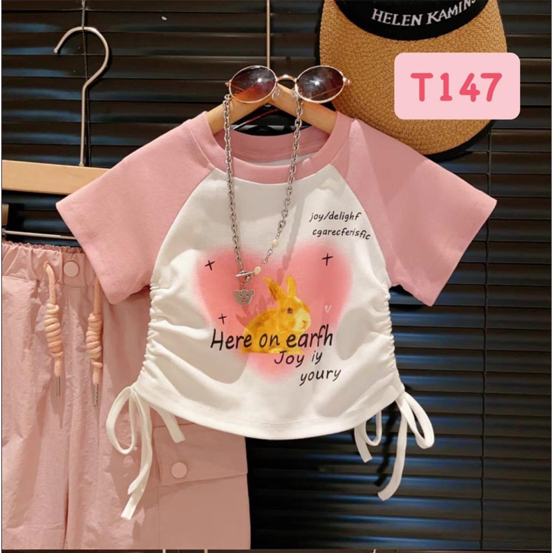 T147 Set cho bé - Set coptop thỏ hồng thăt dây cho bé gái