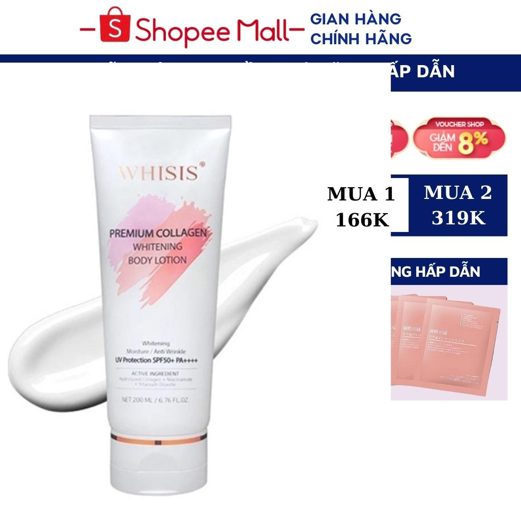 Kem Dưỡng Thể Trắng Da Chống Nắng, Nâng Tone WHISIS Premium Collagen Whitening Body Lotion 200ml