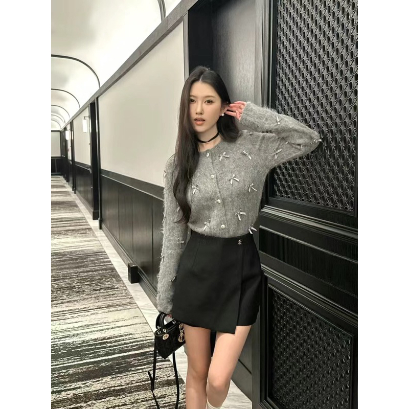 Len lông mềm mịn màu xám hot hit xinh xắn thời trang thu đông 2023