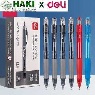 Bút bi nước HAKI bút gel bút mực bấm văn phòng Deli S08 mực đen ngòi 0.5mm học sinh mực đều B73