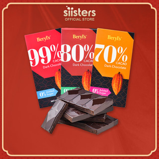 Socola đen đắng không đường làm từ bơ ca cao nguyên chất Beryls Dark Chocolate Malaysia 90 gram