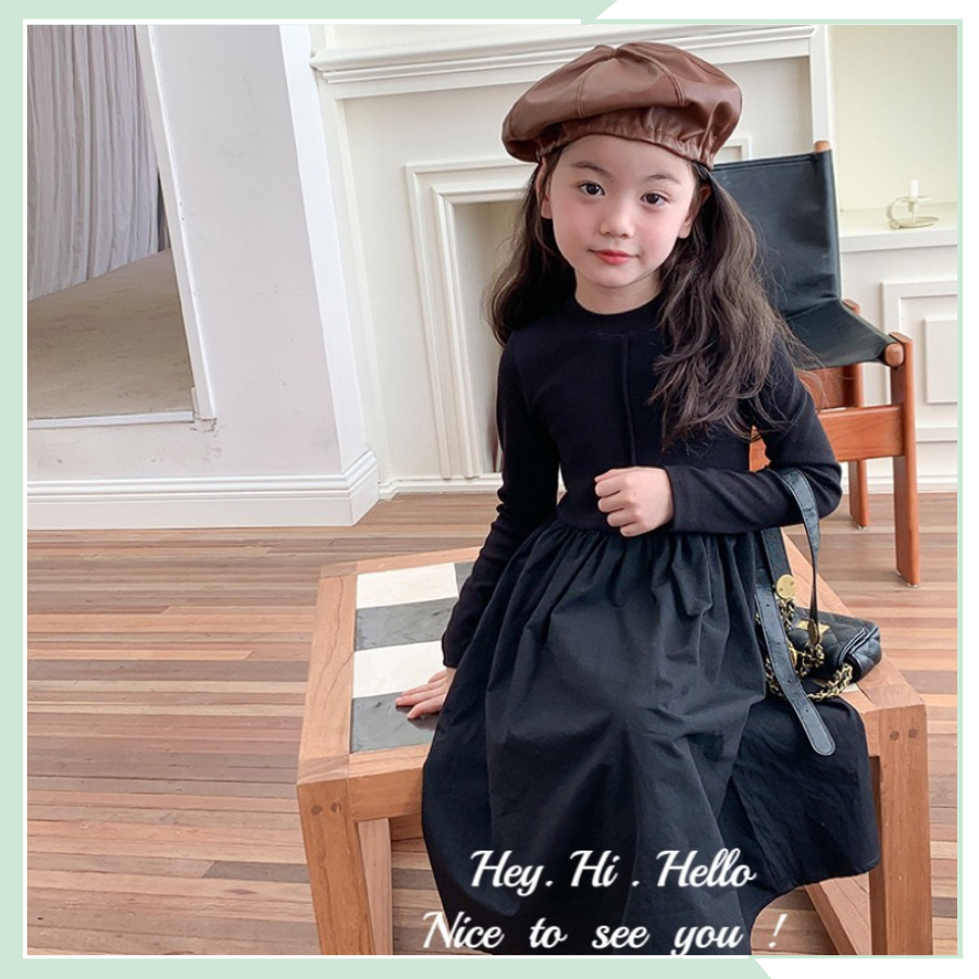 Váy dài tay thu đông cho bé, đầm cotton zip hàn váy thô mềm xinh xịn cho bé đi học đi chơi VBG121