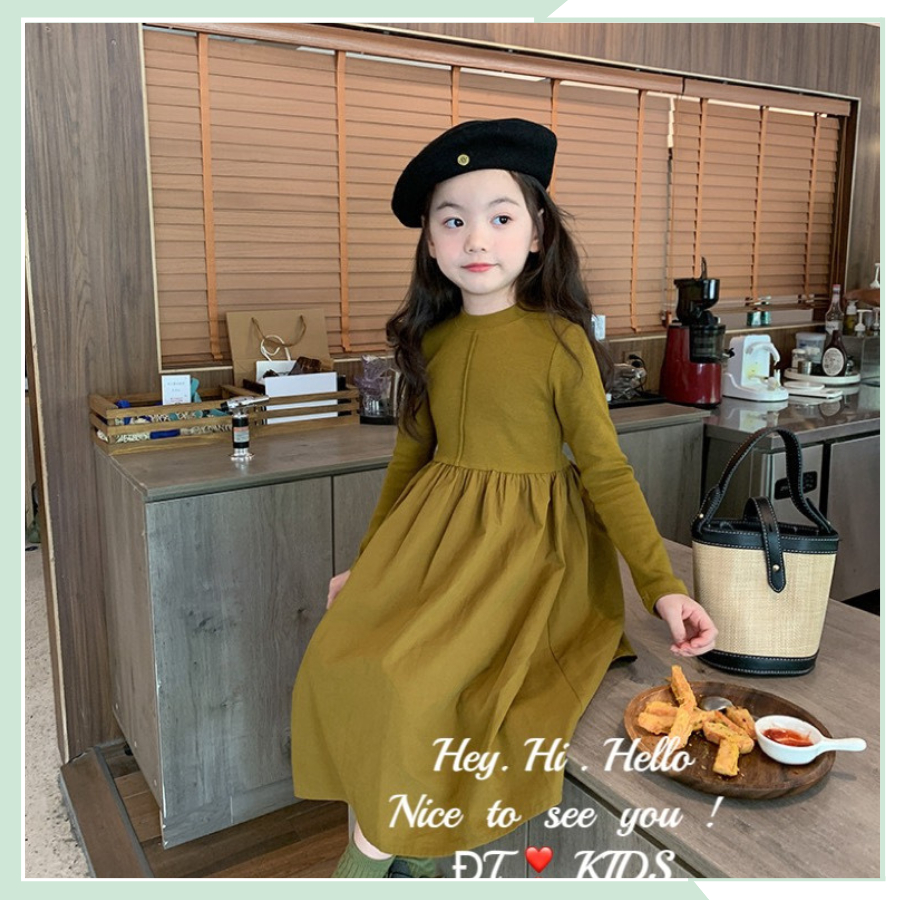 Váy dài tay thu đông cho bé, đầm cotton zip hàn váy thô mềm xinh xịn cho bé đi học đi chơi VBG121