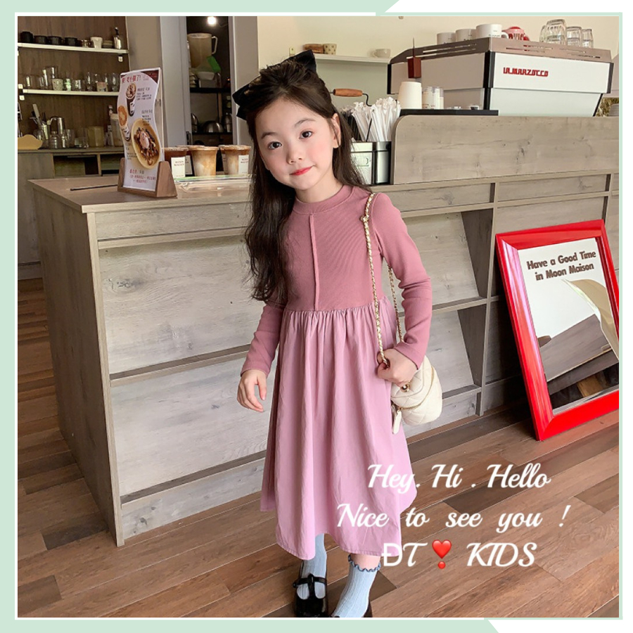 Váy dài tay thu đông cho bé, đầm cotton zip hàn váy thô mềm xinh xịn cho bé đi học đi chơi VBG121