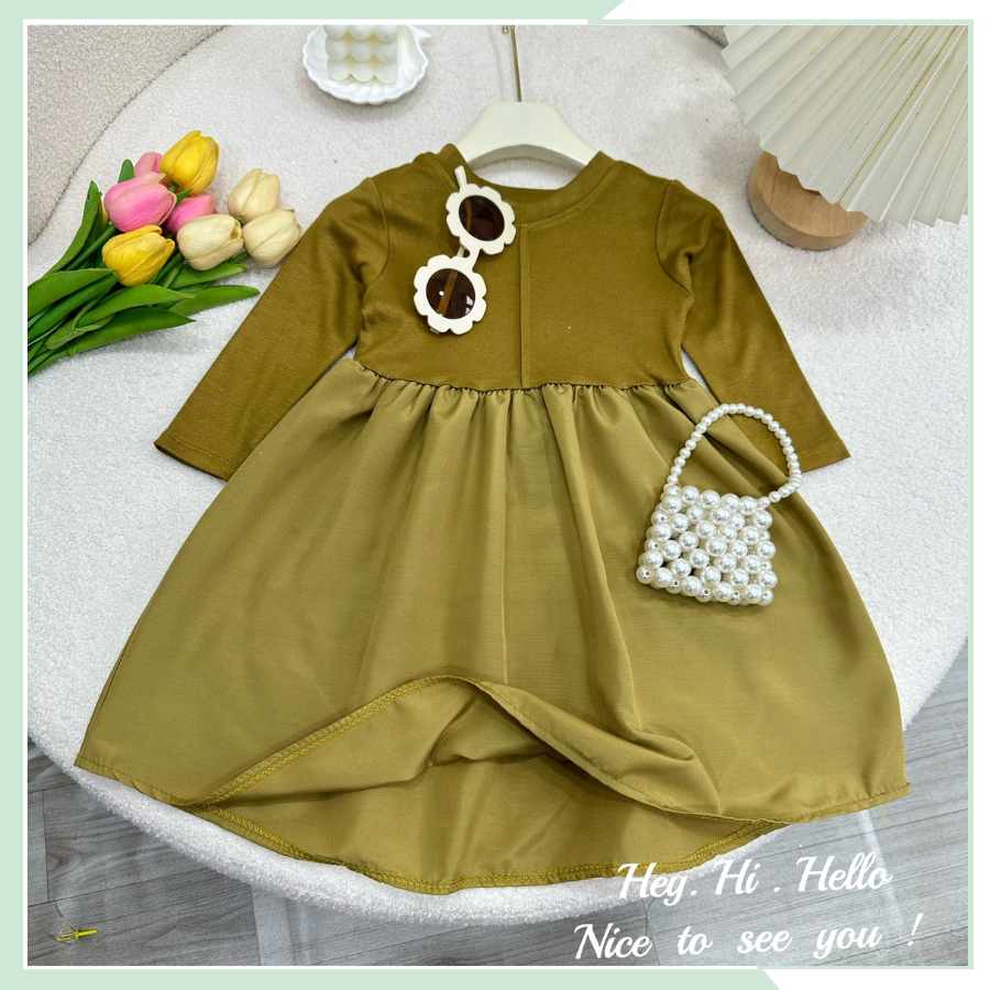 Váy dài tay thu đông cho bé, đầm cotton zip hàn váy thô mềm xinh xịn cho bé đi học đi chơi VBG121