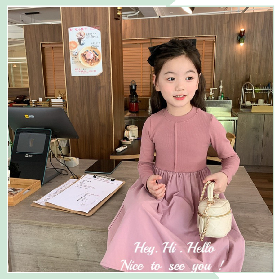 Váy dài tay thu đông cho bé, đầm cotton zip hàn váy thô mềm xinh xịn cho bé đi học đi chơi VBG121