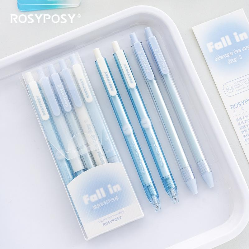 Set 5 Bút Gel Đen FALL IN Rosy Posy Vỏ Hoạ Tiết Màu Pastel Xinh Xắn