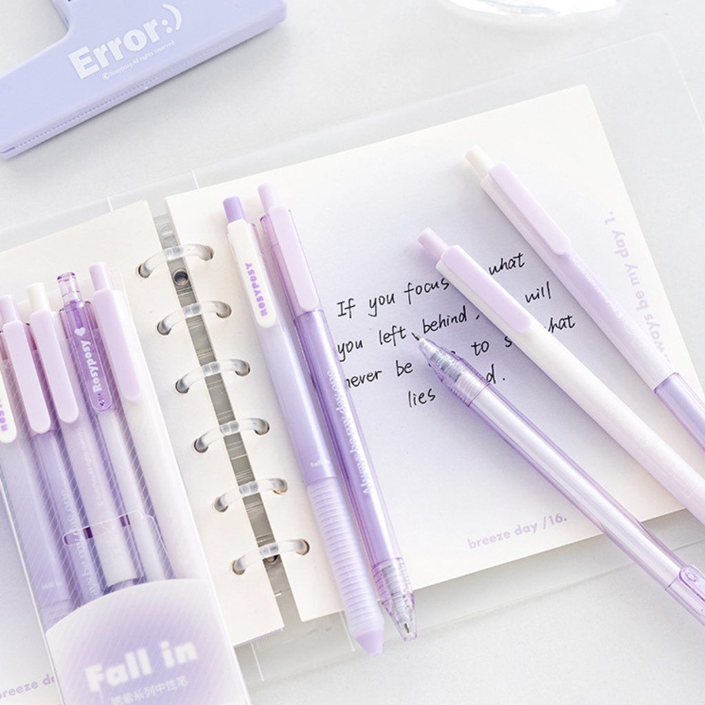 Set 5 Bút Gel Đen FALL IN Rosy Posy Vỏ Hoạ Tiết Màu Pastel Xinh Xắn