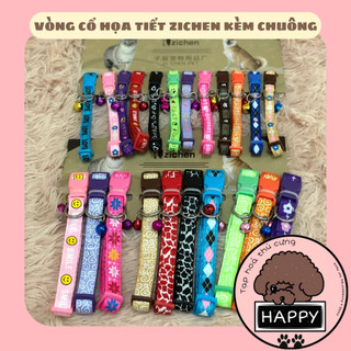 HOẢ TỐC | Vòng cổ họa tiết Zichen có chuông cho chó mèo / Vòng cổ màu sắc 1.0 1.5 cho thú cưng - Tạp Hóa Thú Cưng Happy