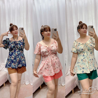 BỘ ĐÙI ÁO HOA PHỐI QUẦN ĐÙI DÁNG A Bigszie Nữ 68-95kg