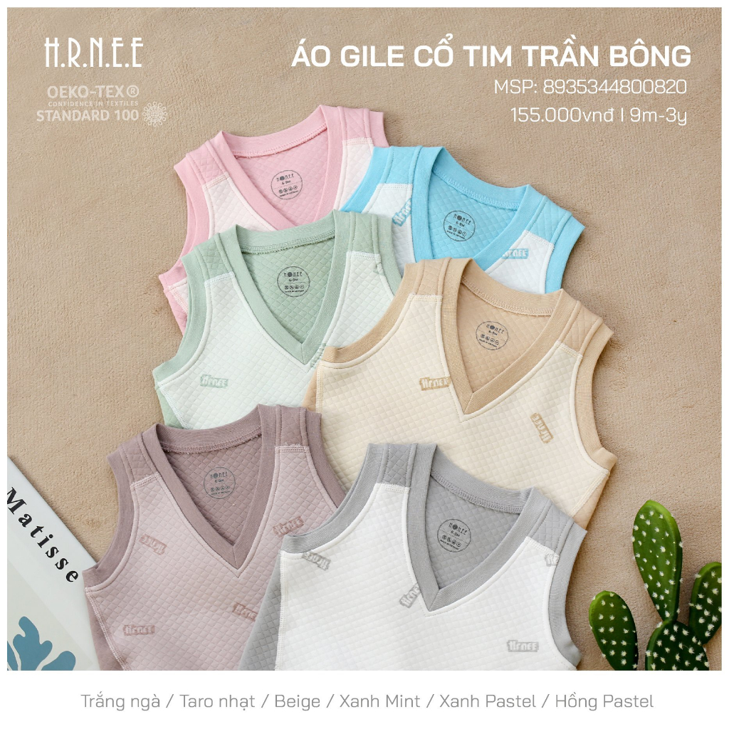 HRNEE Áo Gile Cài Thẳng Trần Bông Cho Bé 6m-3y