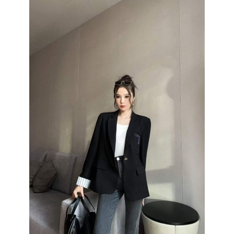 Áo vest thêu chữ túi phối tay kẻ hàng cao cấp loại 1