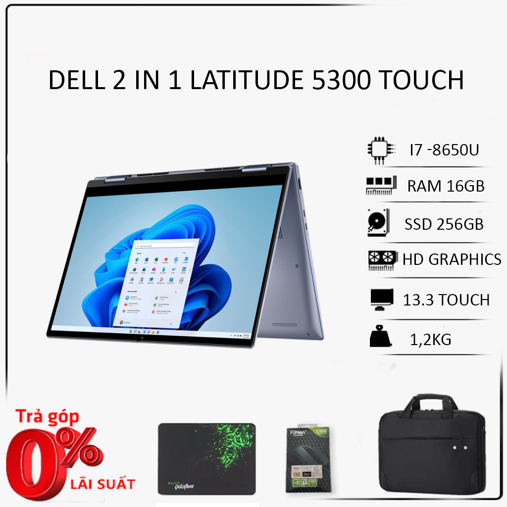 Laptop 2 in 1 Cảm Ứng Dell 5300 Core i7 - 8650u/ Ram 16gb /SSD 256gb / Xoay Gập 360 độ dùng như Máy tính bảng | BigBuy360 - bigbuy360.vn