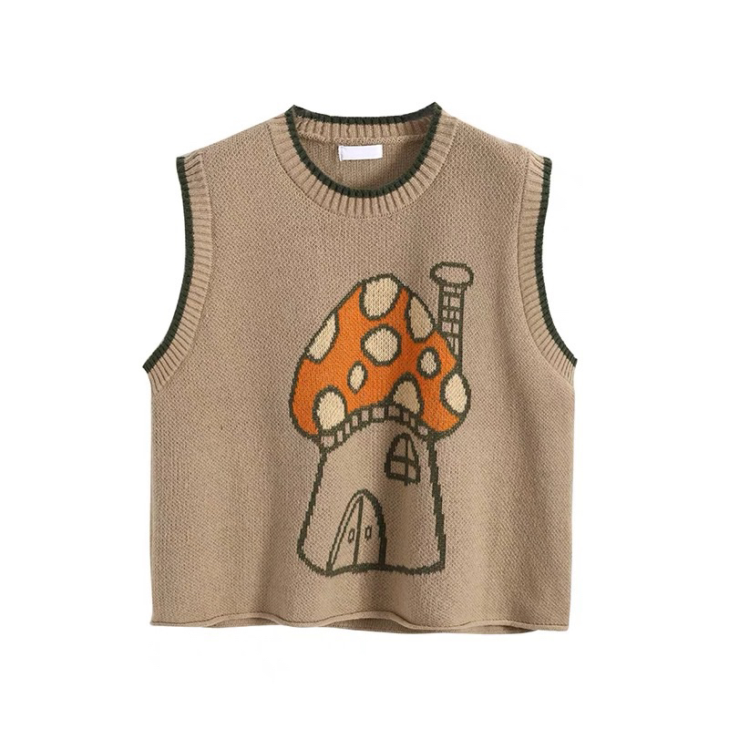 Sét Áo Sơ Mi Cổ Búp Bê Và Áo Len Không Tay Áo gile Len Cây Nấm Phong Cách Retro Hàn Quốc