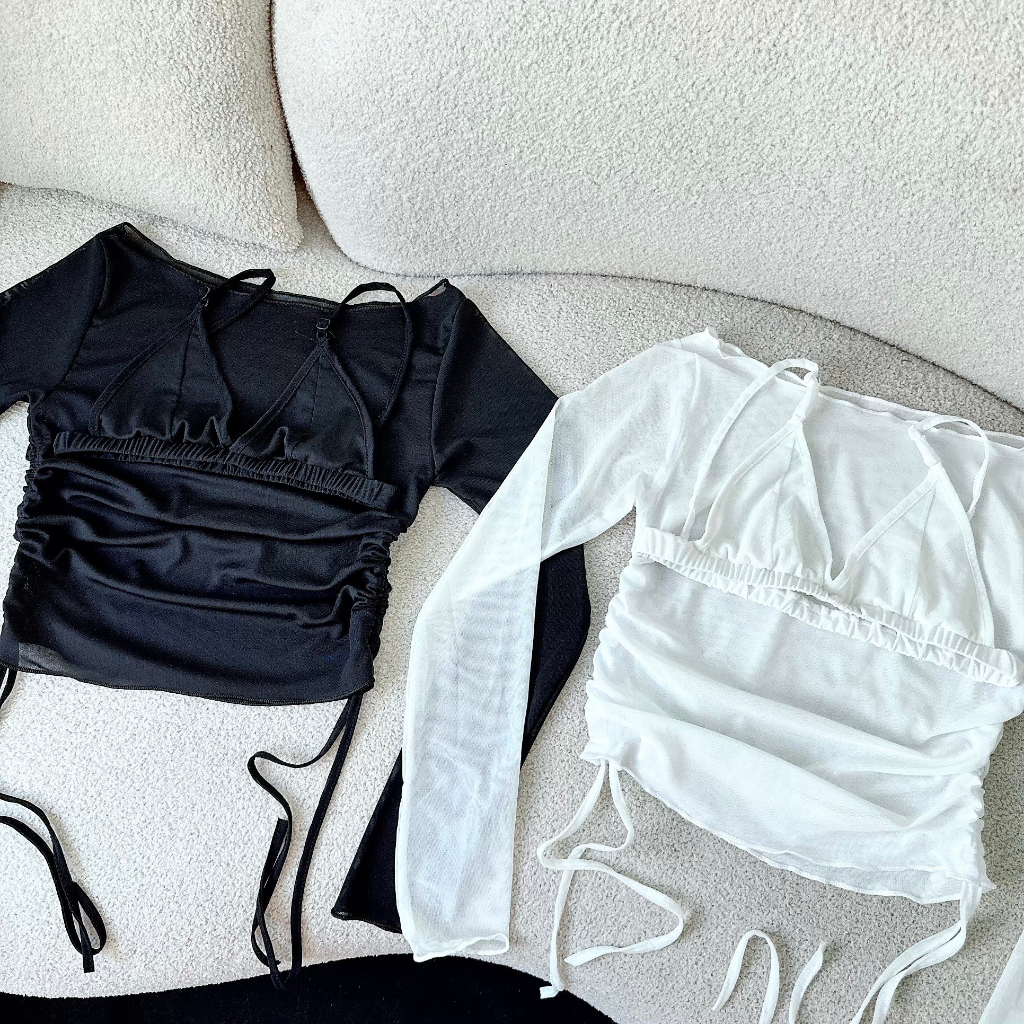 Áo lưới kiểu tay dài kèm áo trong phong cách xuyên thấu tôn dáng 871 FIORI STORE