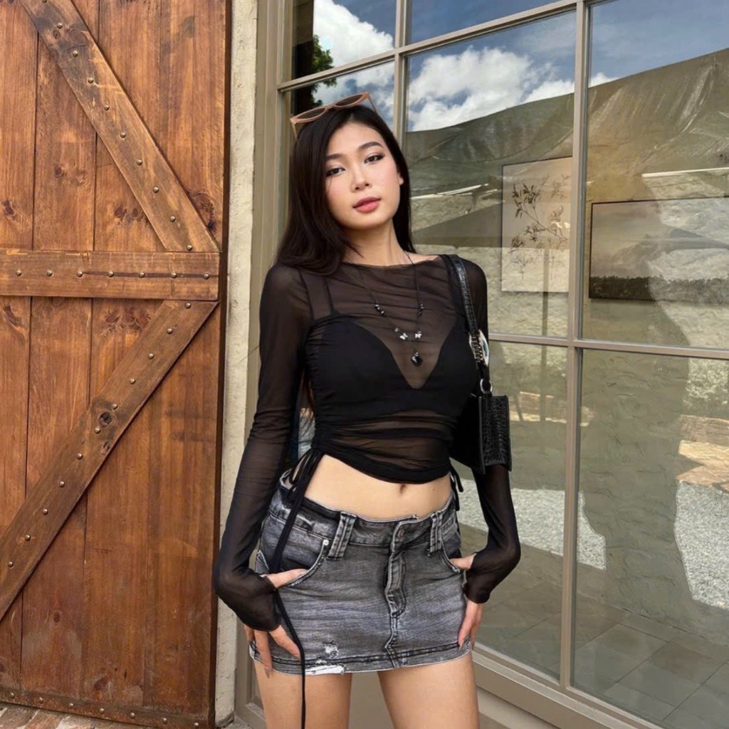 Áo lưới kiểu tay dài kèm áo trong phong cách xuyên thấu tôn dáng 871 FIORI STORE