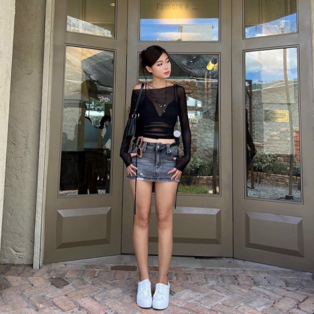 Áo lưới kiểu tay dài kèm áo trong phong cách xuyên thấu tôn dáng 871 FIORI STORE