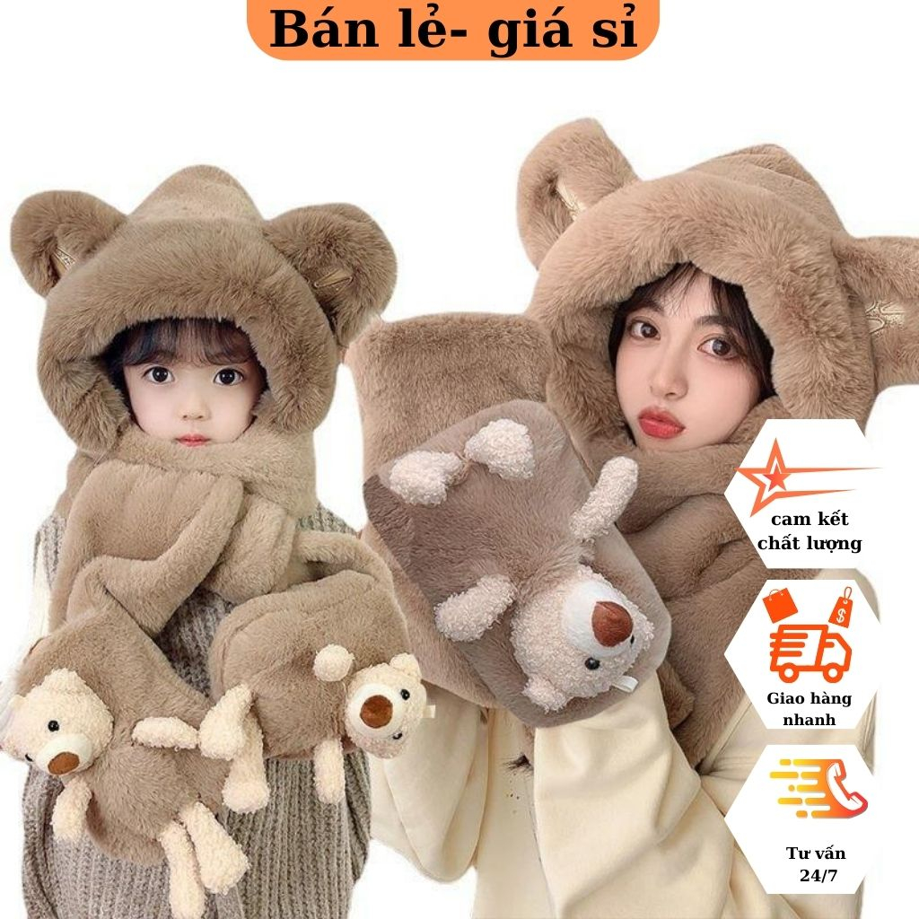 KHĂN BÔNG KÈM MŨTAI GẤU HÀNG QUẢNG CHÂU CHẤT LEN LÔNG MỊN CAO CẤP