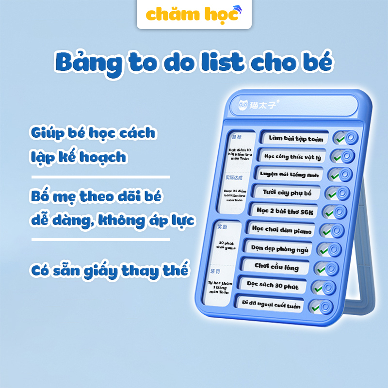 Bảng to do list cho bé, lập kế hoạch, theo dõi kết quả học tập, rèn tính kỷ luật, phù hợp với học sinh - Chăm học Store