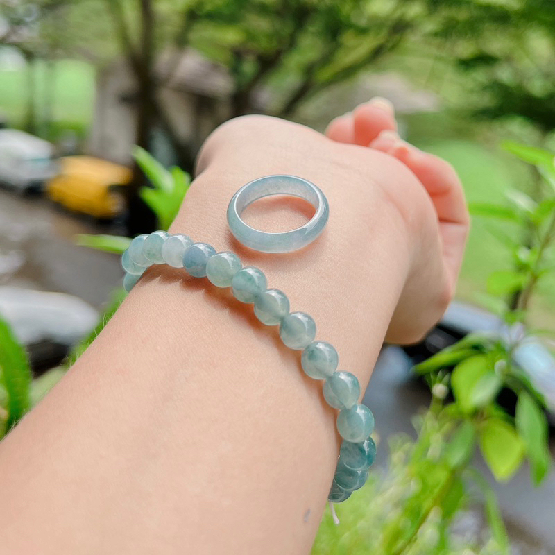 Vòng tay Lam băng tím hạt 6.7 li, nhẫn lam băng tím ni 16.7