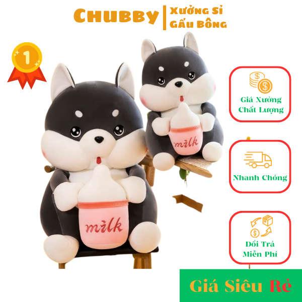 Gấu Bông Chó Husky Ôm Bình Sữa 💗 GÍA XƯỞNG💗 Gấu Ôm Thú Nhồi Bông Siêu To Khổng Lồ Cho Bé Cute Dễ Thương Tại Chubby Shop