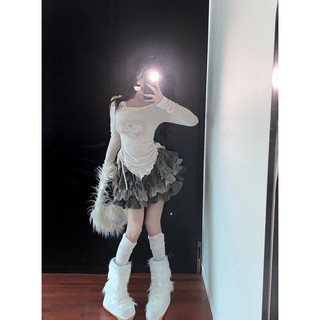 Set áo len dài tay rút + chân váy ulzzang tầng cute