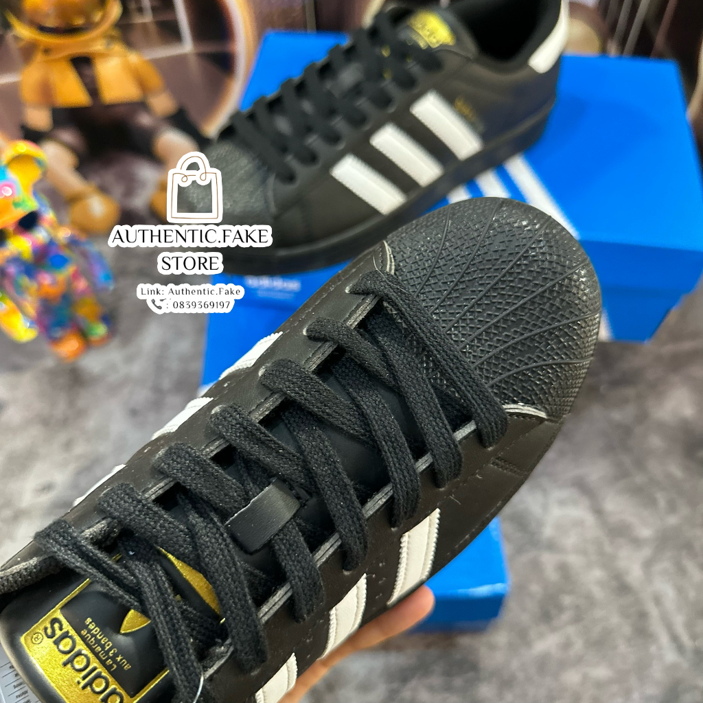 Giày Thể Thao Sò Đen Full Tem Vàng Sọc Trắng, Giày Adidass Superstarr Black And White Gold Standard Retro Hot 2023