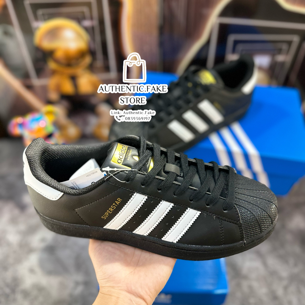 Giày Thể Thao Sò Đen Full Tem Vàng Sọc Trắng, Giày Adidass Superstarr Black And White Gold Standard Retro Hot 2023