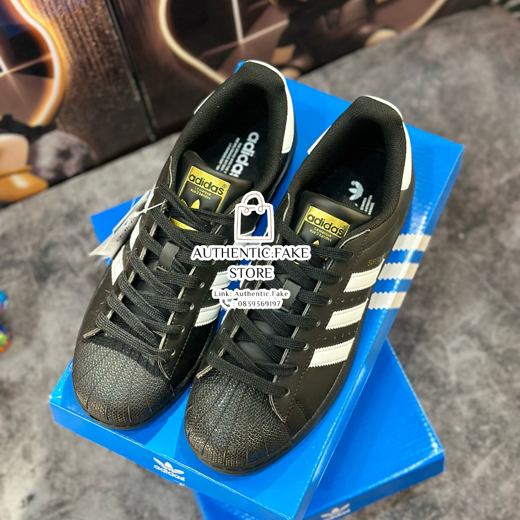 Giày Thể Thao Sò Đen Full Tem Vàng Sọc Trắng, Giày Adidass Superstarr Black And White Gold Standard Retro Hot 2023